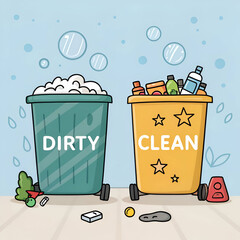 opposite words for dirty and clean cartoon vector