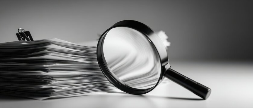 The Magnifying Glass Over Documents Revealing Detail in Business Paperwork and Analysis - Powered by Adobe