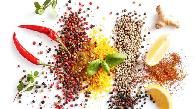 A assortment of various herbs and spices on a clean white surface