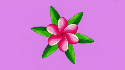 Stylized Pink and Green Plumeria Flower Illustration on Purple Background floral tropical