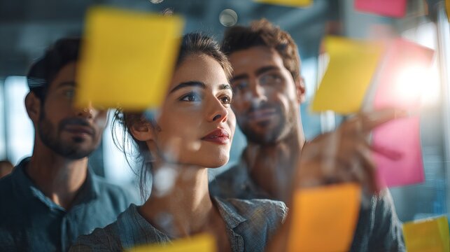 Business team brainstorming ideas in modern office collaborative session creative environment close-up view professional interaction for innovative solutions - Powered by Adobe