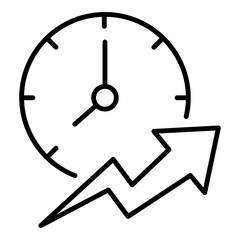 Conceptual icon of a clock with an upward arrow. Symbolizes productivity, time efficiency, and improving performance for personal growth.