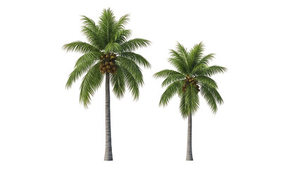 Obraz premium Two coconut palms, different sizes, against a black background