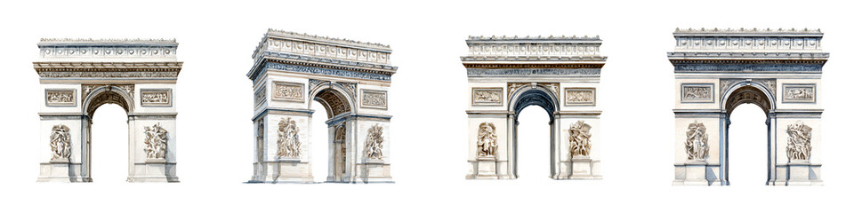 Obraz premium Arc de Triomphe - Paris Architecture Variations on White Background