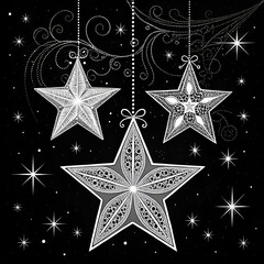 set design ornament of sparkling stars in black