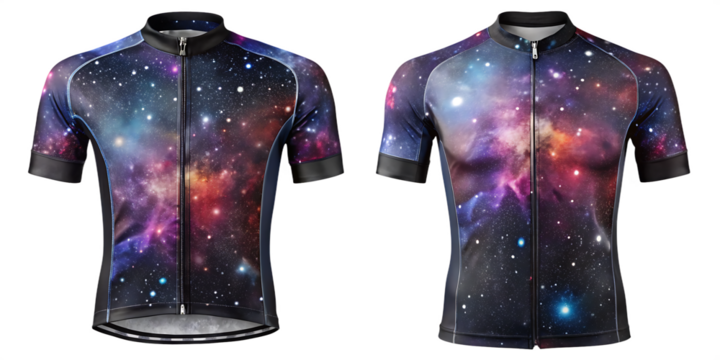 Black Cycling Jersey with Galaxy Print on White Background ,PNG. AI  Generated 