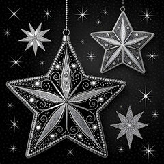 set design ornament of sparkling stars in black