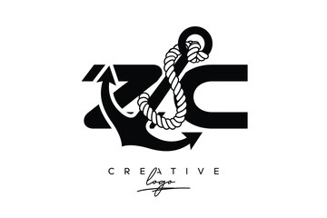 ZC Creative Monogram Latter Logo with Anchor and Rope Design Minimalistic Logo Design
