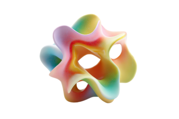 Abstract pastel-colored, biomorphic form with smooth, undulating surfaces and cut-out sections, resembling a stylized flower or cell
