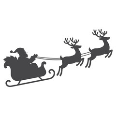 Silhouette of Santa on Sleigh Pulled by Reindeer Vector