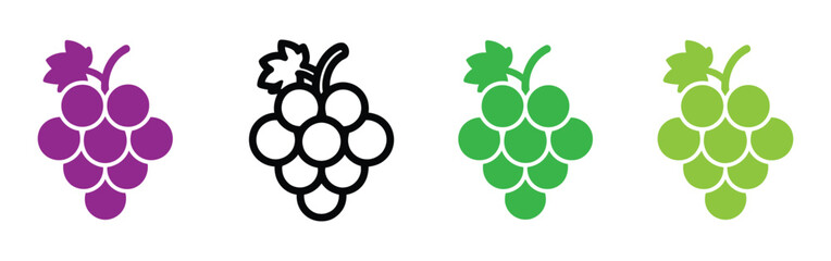 Grape icon. Grape icon set. Grape Icon Food Fruits. Different wine grapes. Bunch of grapes in simple flat style. Grape symbol and sign. Vector illustration