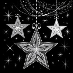 set design ornament of sparkling stars in black