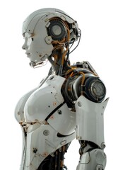 Retro female robot white background technology futuristic.