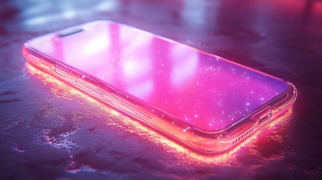 Smartphone glowing with vibrant cosmic energy and light effects - Powered by Adobe