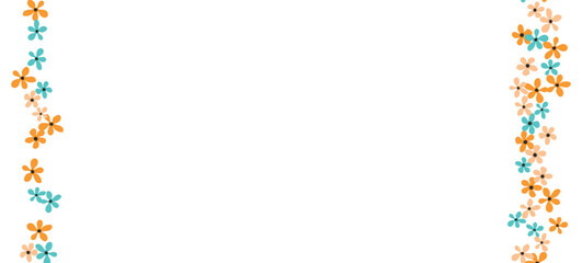 Spring, summer illustration with flowers. Happy birthday, holiday, celebration greeting and invitation card. Colorful floral banner, frame. Modern floral compositions. Copy space.