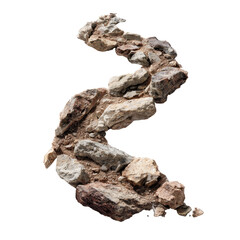 A meandering, S-shaped formation of various sized rocks and earth tones, appearing as a fossilized streambed or ancient path