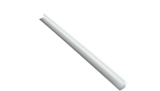 A diagonally-oriented, off-white, cylindrical object with slightly rounded ends, appearing smooth and possibly metallic or plastic