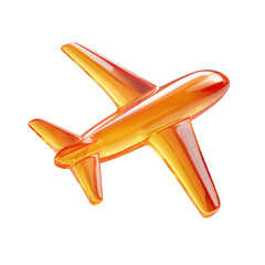Amber-hued, glossy airplane icon, stylized, angled view, smooth surfaces, three-dimensional