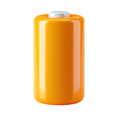 A glossy, vibrant orange cylindrical battery with a small white top