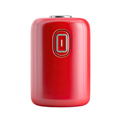Sleek, red, cylindrical device with a single, rectangular button; smooth, glossy finish