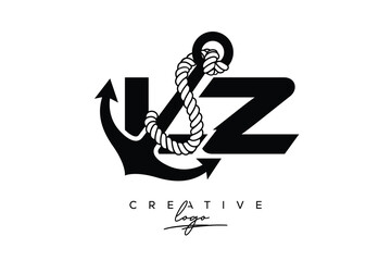 LZ Creative Monogram Latter Logo with Anchor and Rope Design Minimalistic Logo Design