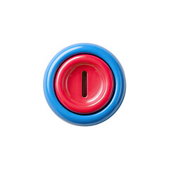 Circular button, vibrant blue and red rings, glossy finish
