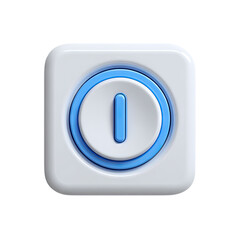 Square, light gray button with a blue power off icon