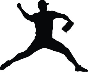 Baseball pitcher silhouette dynamic action shot sport athlete vector