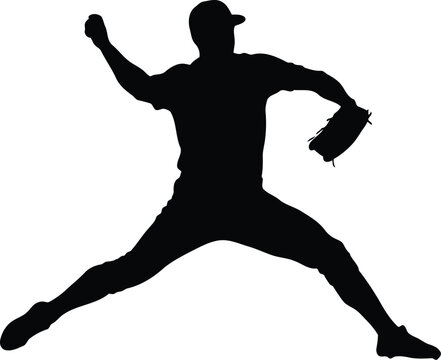 Baseball pitcher silhouette dynamic action shot sport athlete vector