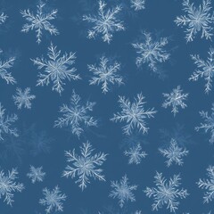 Fototapeta premium Seamless Minimalist Snowflakes Pattern on Dark Blue Background