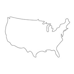 Outline map of the United States with clear borders and no fill  