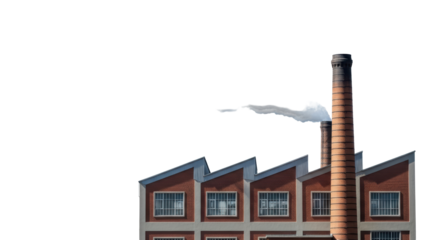 Isolated Vintage Industrial Building with Smoke Stacks, Architecture, Exterior View
