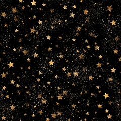Seamless Gold Glitter Stars and Dust on Black Background Pattern