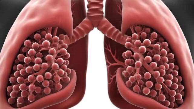 Lung Cancer Anatomy Animation Depicting Tumor Growth Within Lung Tissue And Branching Vessels, Used for Education Purposes
