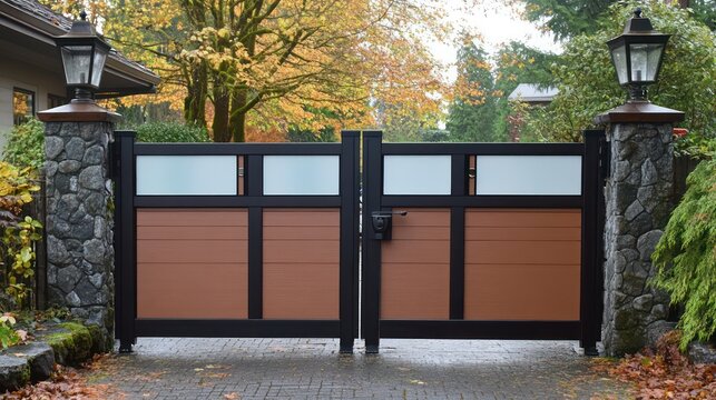 Secure privacy gate featuring frosted glass inserts, durable frames, and clean lines