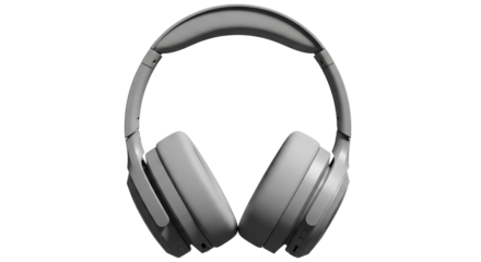 Isolated grey wireless headphones for listening to music, podcasts, or audiobooks, no background