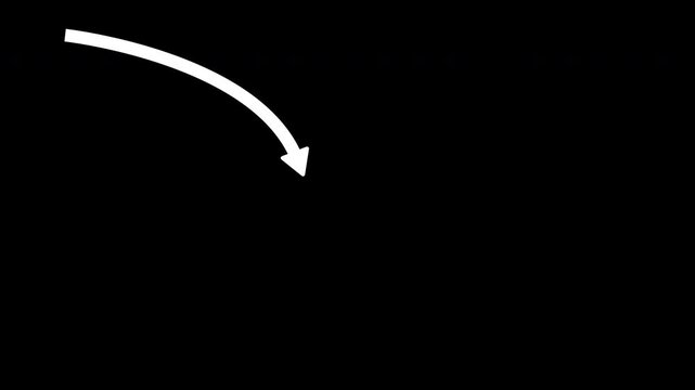 4k stock | Pack of white downward curved arrow pointing transparent background. Ideal for website design, presentations, or infographics.