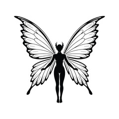 Striking Silhouette Illustration A Black Vector Depiction of a Winged Figure A Bold Design for Art and Creative Projects