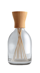 Clear glass diffuser with wooden lid and sticks
