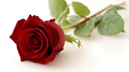 A single red rose in full bloom stands isolated with dramatic lighting. gardening catalogs, home-decor guides, designed for home decor and floral branding and gardening and botanical catalogs.