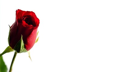 A single red rose in full bloom stands isolated with dramatic lighting. gardening catalogs, home-decor guides, designed for home decor and floral branding and gardening and botanical catalogs.