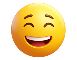 3D Smiling Emoji with Playful Tilt and Shadow, Cartoon Style, Transparent Background