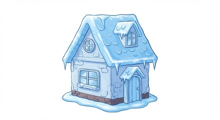 凍える小家 優しい水彩画風 冬景色. AI Generated