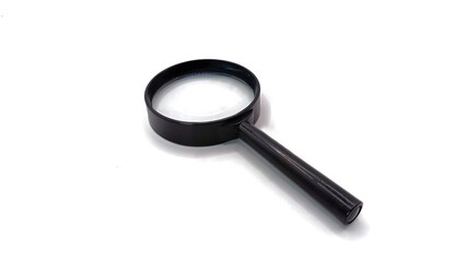 Black magnifying glass on white background