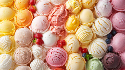 Vibrant Assortment of Creamy Ice Cream Scoops in a Delicious Colorful Display