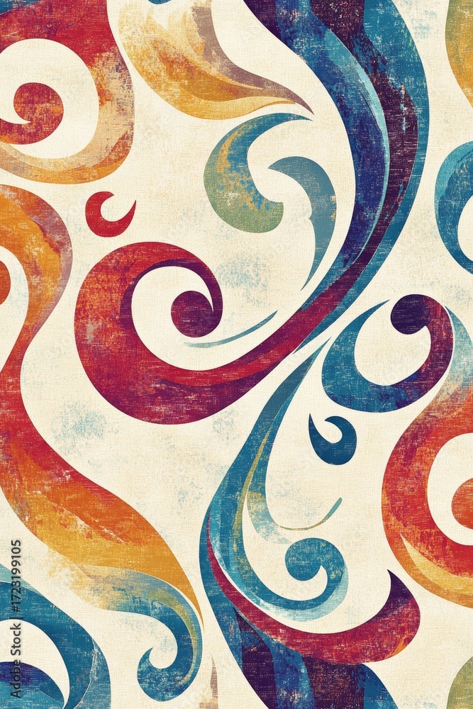 Canvas Prints colorful rug with a design of swirls and waves. the colors are bright and the design is abstract