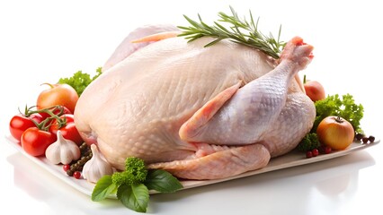 Raw chicken on a platter with vegetables