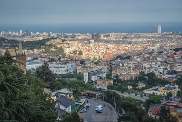 Aerial view from Tibidabo hill in Barcelona, Spain
