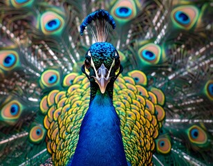 Peacock's vibrant plumage close-up