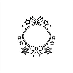 Christmas Bow Star Floral Decorative Frame Vector Illustration